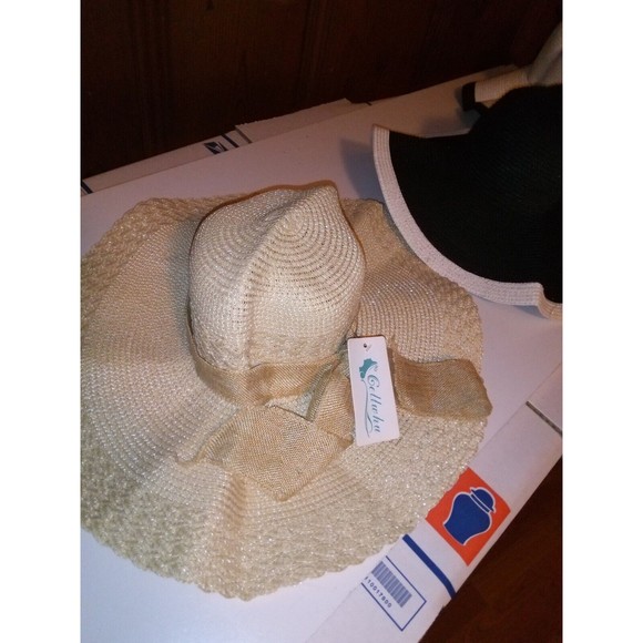 3 woman's wide brim summer sun hats.white,black,tan - Picture 4 of 16